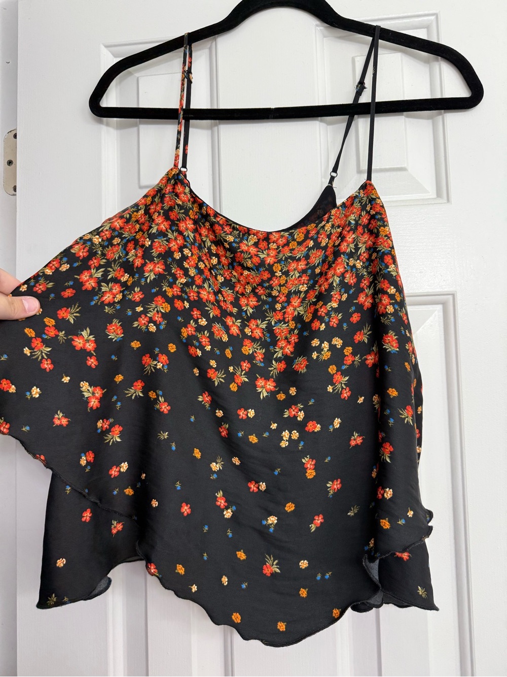 Free People Black Floral Spaghetti-Strap Cami